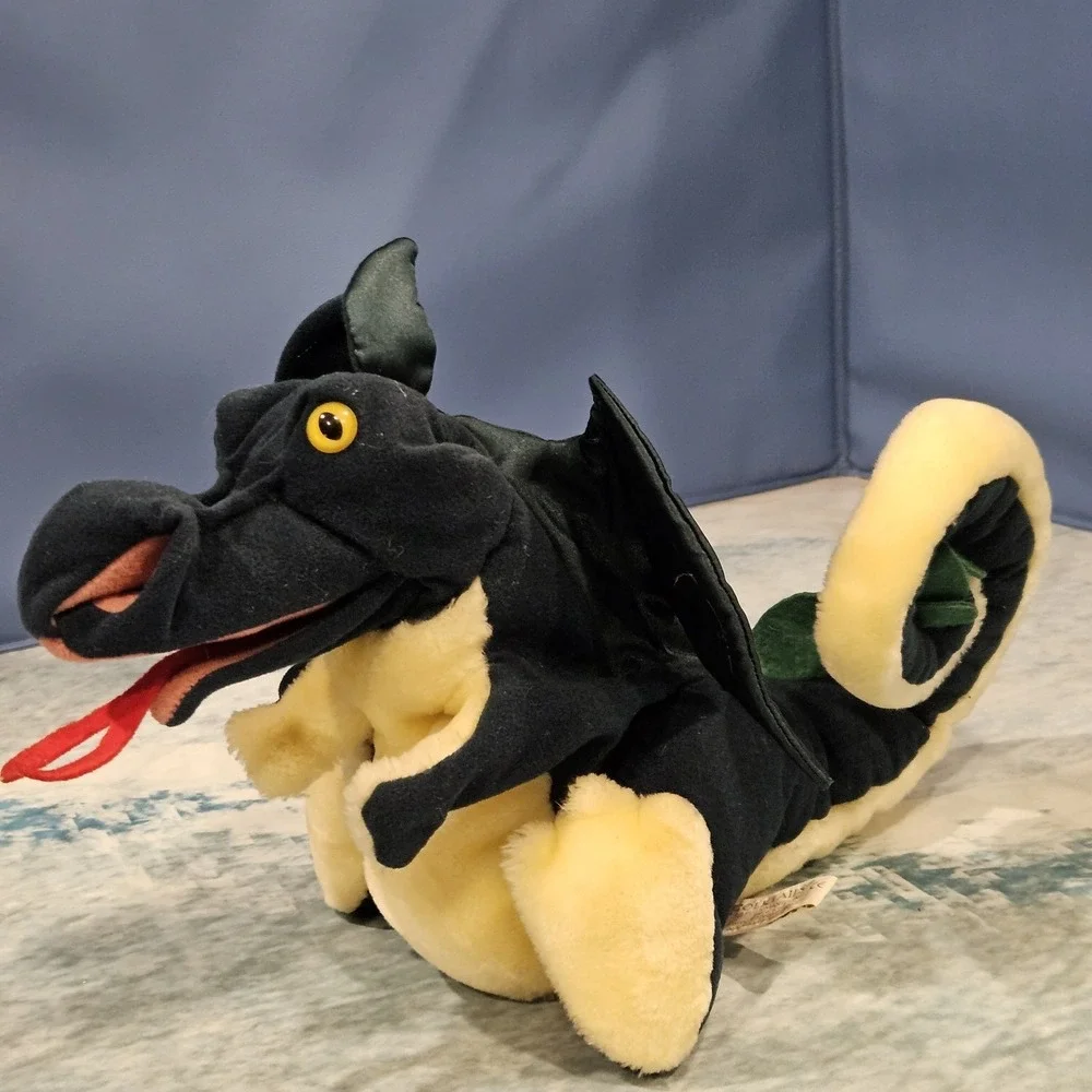 Folkmanis Dragon Hand Puppet Dark Green Black Plush Fantasy Puppet Toy